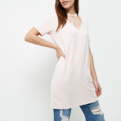 Petite pink harness neck oversized T-shirt